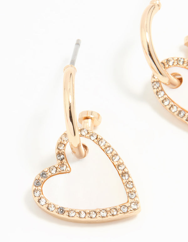 Gold Heart Drop Huggie Earrings