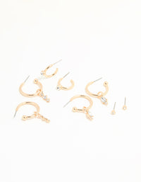 Gold Diamante Drop Huggie Earrings 4-Pack - link has visual effect only