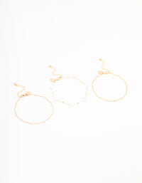 Gold Pearl Chain Anklets 3-Pack - link has visual effect only