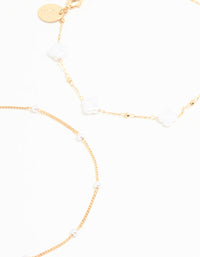 Gold Pearl Chain Anklets 3-Pack - link has visual effect only