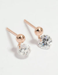 Rose Gold Plated Sterling Silver Diamante Drop Stud Earrings - link has visual effect only