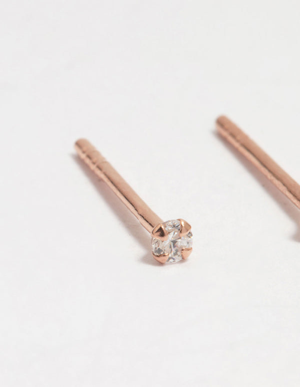Rose Gold Plated Sterling Silver Cubic Zirconia Micro Stud Earrings