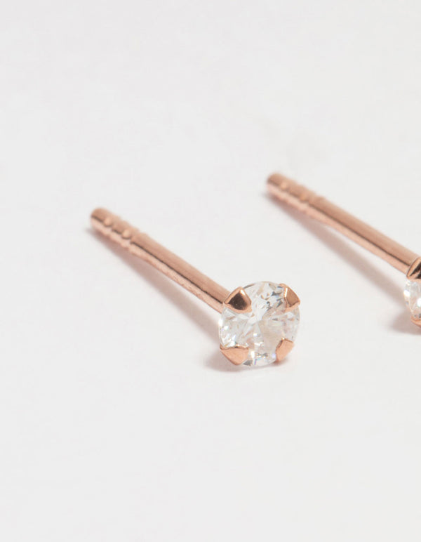 Rose Gold Plated Sterling Silver Cubic Zirconia Small Stud Earrings