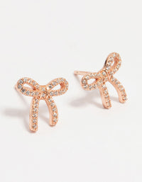 Rose Gold Plated Sterling Silver Cubic Zirconia Bow Stud Earrings - link has visual effect only