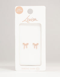 Rose Gold Plated Sterling Silver Cubic Zirconia Bow Stud Earrings - link has visual effect only