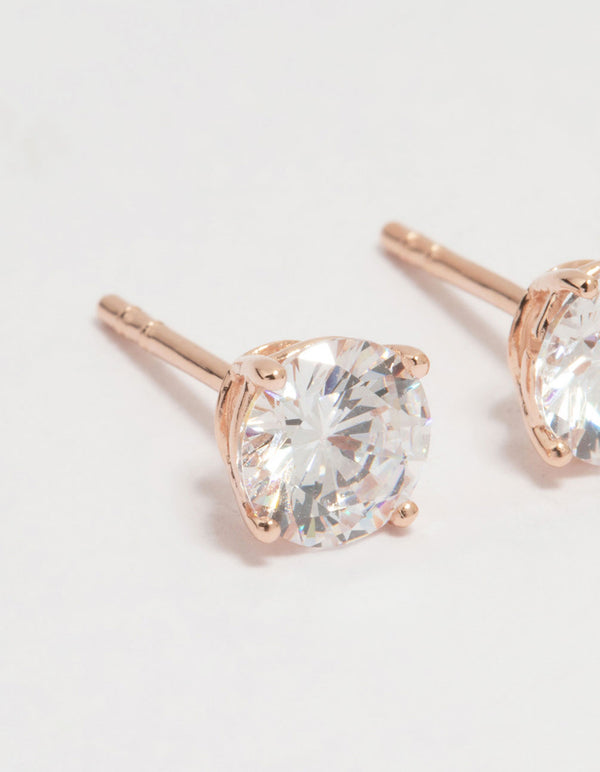 Rose Gold Plated Sterling Silver Cubic Zirconia Stud Earrings