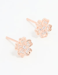 Rose Gold Plated Sterling Silver Cubic Zirconia Flower Stud Earrings - link has visual effect only