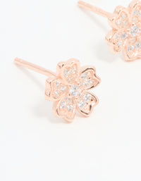 Rose Gold Plated Sterling Silver Cubic Zirconia Flower Stud Earrings - link has visual effect only