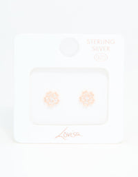Rose Gold Plated Sterling Silver Cubic Zirconia Flower Stud Earrings - link has visual effect only