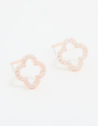 Rose Gold Plated Sterling Silver Cubic Zirconia Flower Stud Earrings - link has visual effect only
