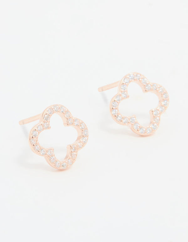 Rose Gold Plated Sterling Silver Cubic Zirconia Flower Stud Earrings