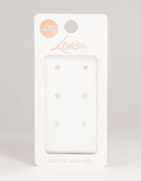 Rose Gold Plated Sterling Silver Diamante Tiny Stud Earrings 3-Pack - link has visual effect only