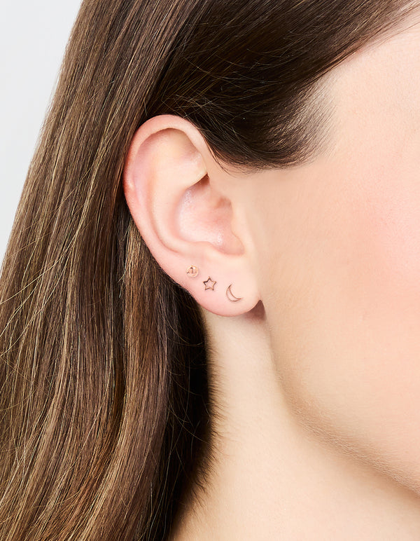 Rose Gold Plated Sterling Silver Open Celestial Stud Earrings 3-Pack