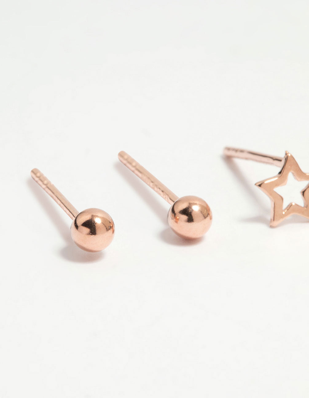 Rose Gold Plated Sterling Silver Open Celestial Stud Earrings 3-Pack