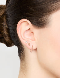Rose Gold Plated Sterling Silver Ball & Diamante Earrings 3-Pack - link has visual effect only