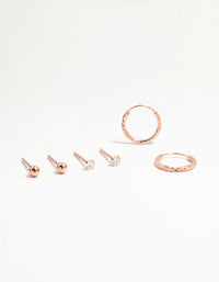 Rose Gold Plated Sterling Silver Ball & Diamante Earrings 3-Pack - link has visual effect only