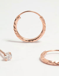 Rose Gold Plated Sterling Silver Ball & Diamante Earrings 3-Pack - link has visual effect only
