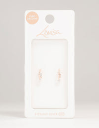 Rose Gold Plated Sterling Silver Round Cubic Zirconia Charm Huggie Earrings - link has visual effect only