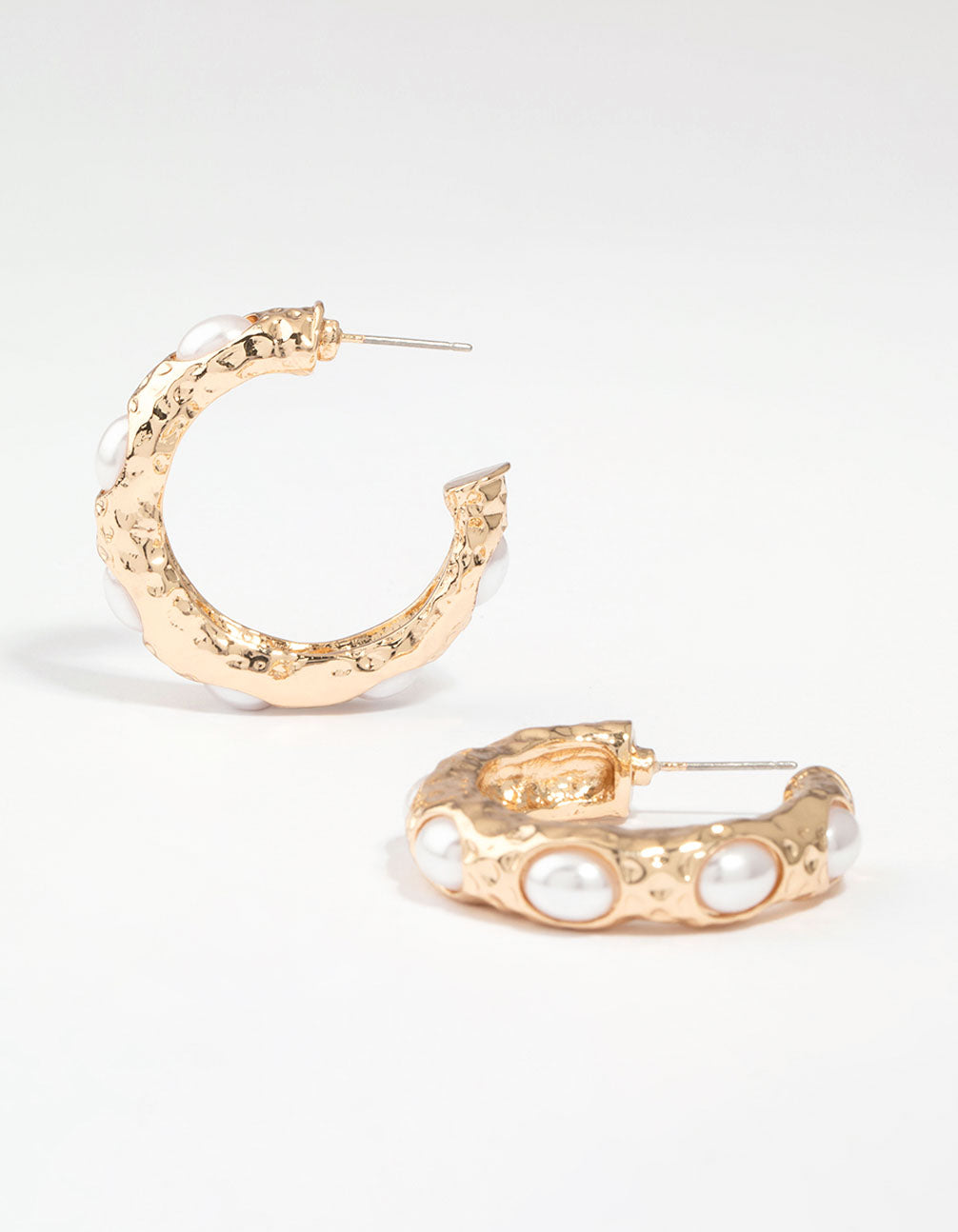 Gold Pearl Molten Hoop Earrings