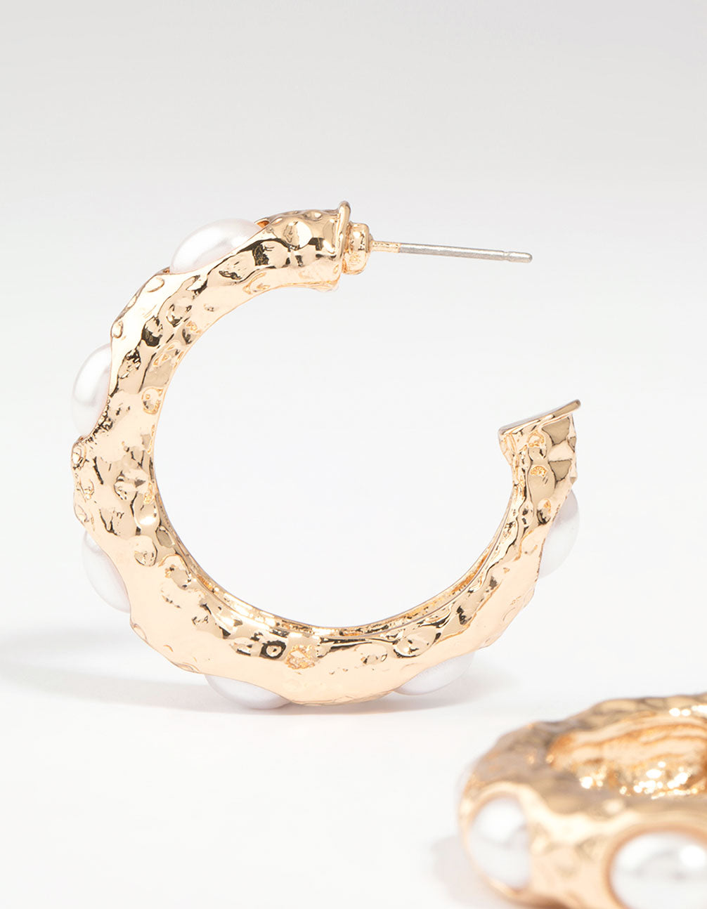 Gold Pearl Molten Hoop Earrings