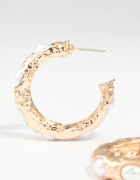 Gold Pearl Molten Hoop Earrings - link has visual effect only