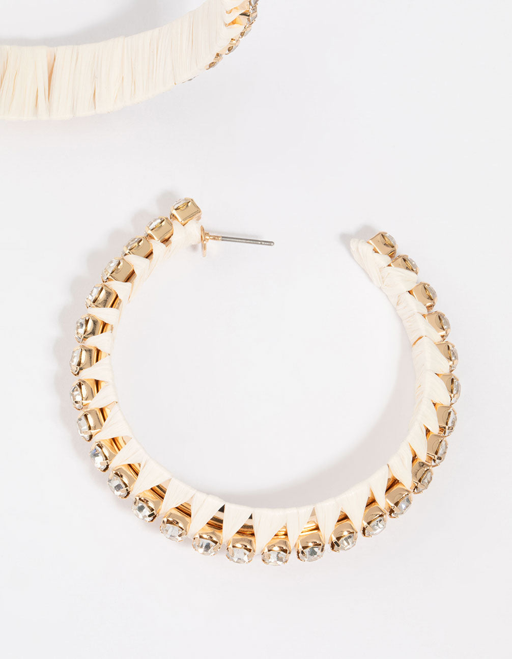 Gold Diamante Raffia Hoop Earrings