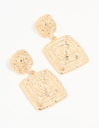 Gold Molten Square Drop Earrings - link has visual effect only