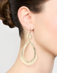 Gold Etched Oval Disc Drop Earrings - link has visual effect only