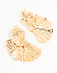 Gold Textured Metal Fan Drop Earrings - link has visual effect only