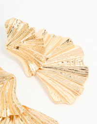 Gold Textured Metal Fan Drop Earrings - link has visual effect only