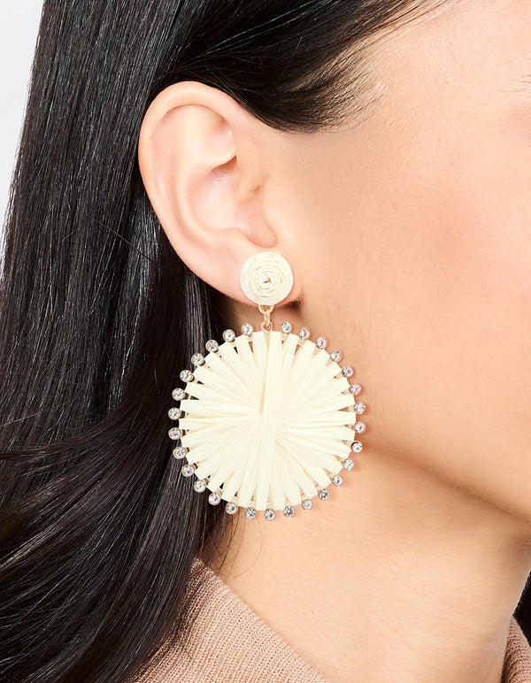 Paper Raffia Wrap Circle Drop Earrings