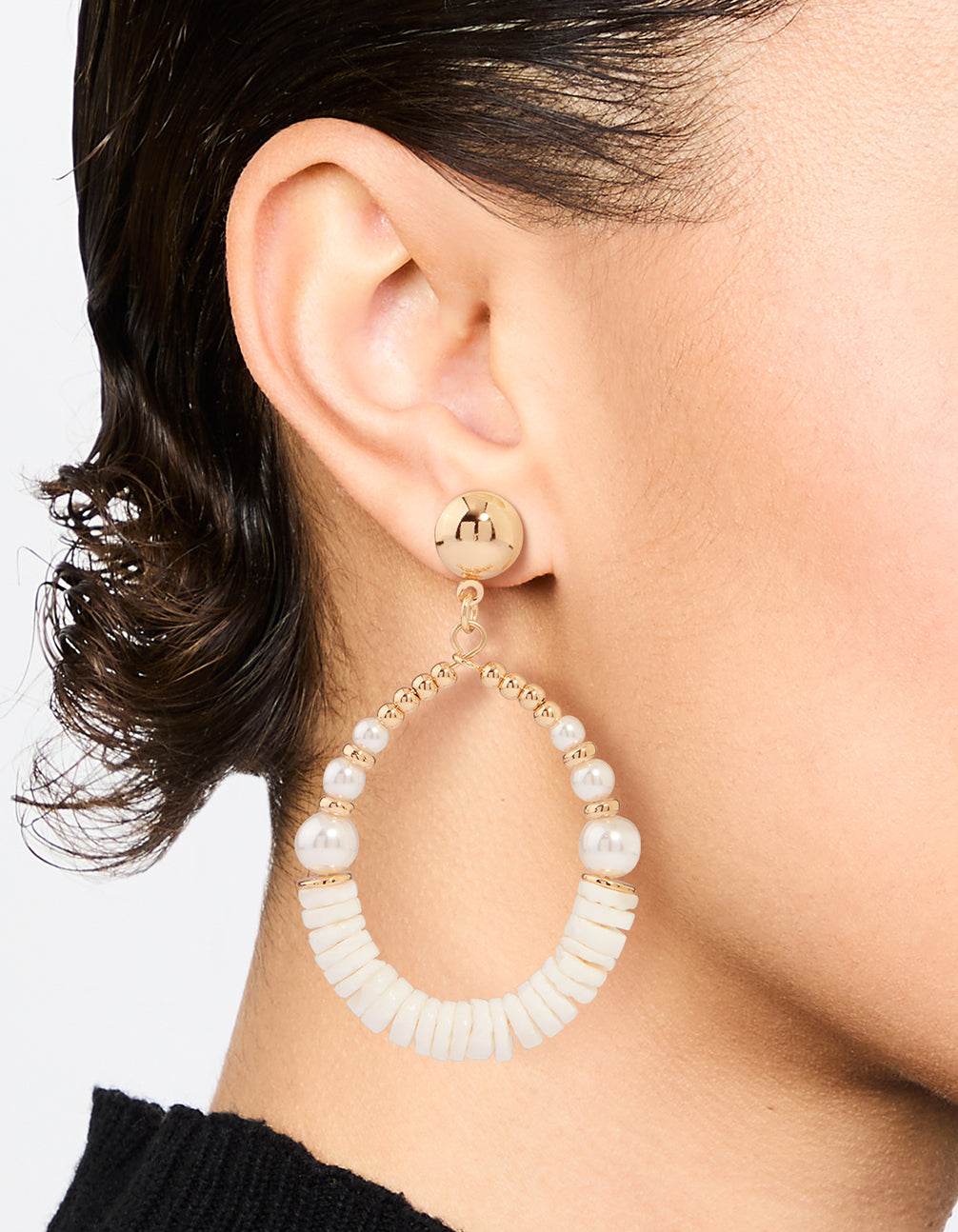 Pearl Beaded Circle Drop Earrings