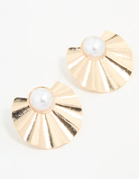 Gold Pearl Wavy Stud Earrings - link has visual effect only