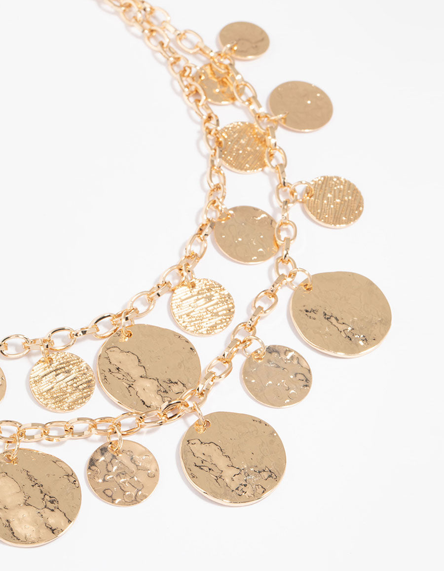 Gold Molten Disc Layered Necklace
