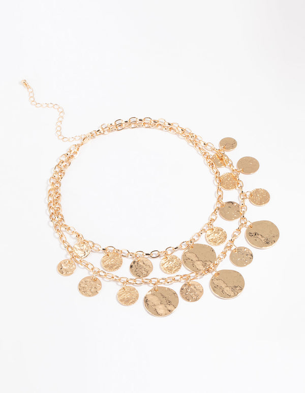 Gold Molten Disc Layered Necklace