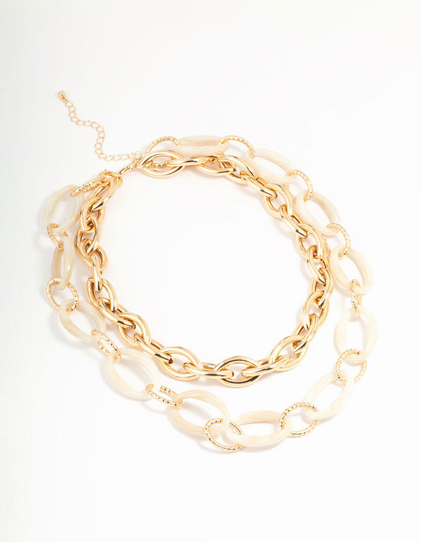 Gold & Acrylic Layered Chain Necklace