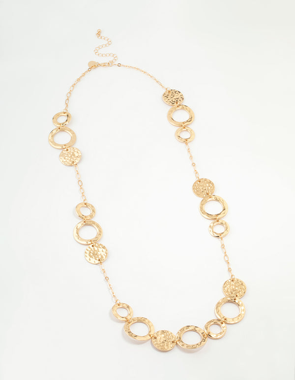 Gold Molten Disc Long Necklace