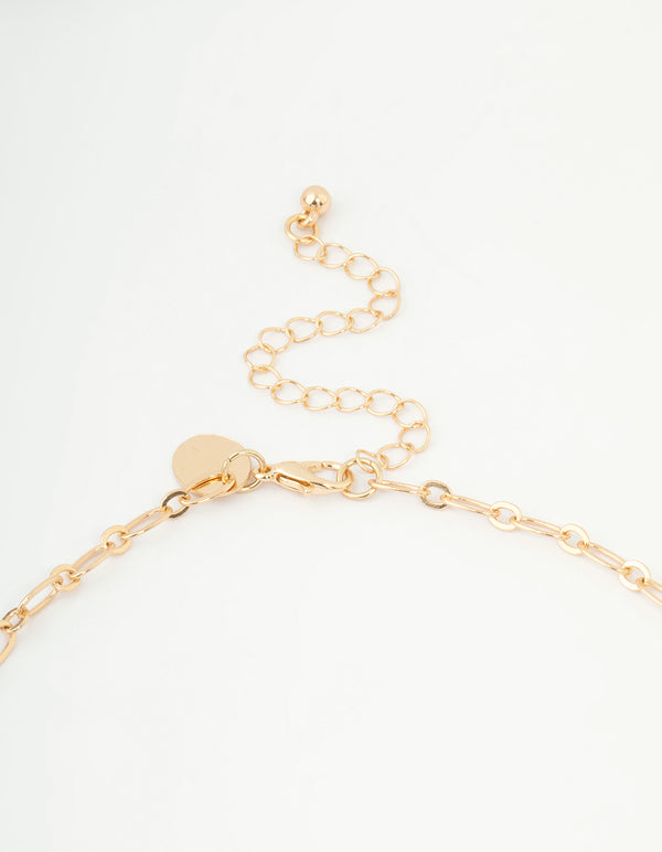 Gold Molten Disc Long Necklace