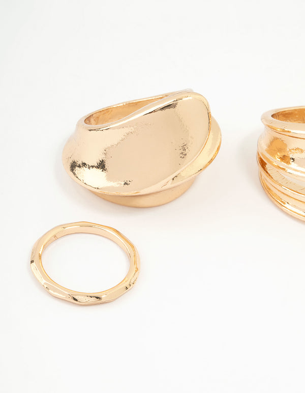 Gold Organic Statement Stacking Rings 3-Pack