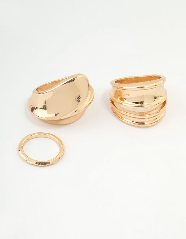 Gold Organic Statement Stacking Rings 3-Pack
