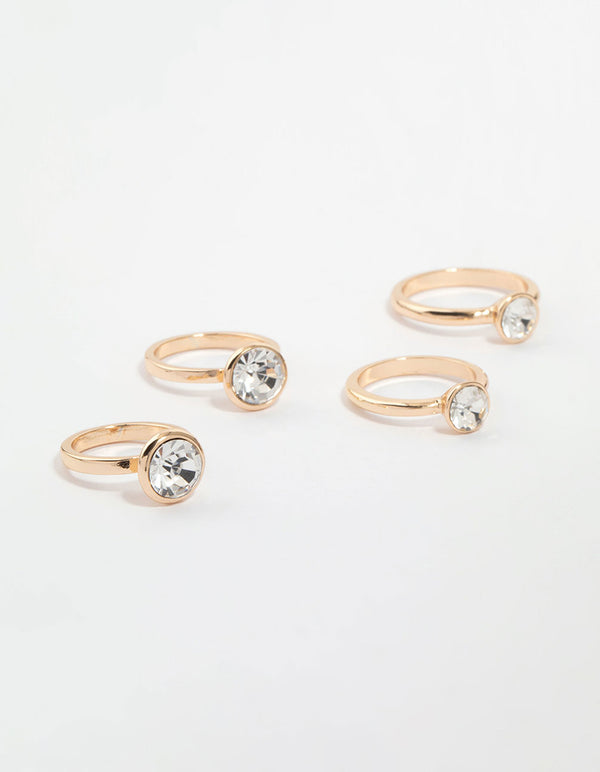 Gold Diamante Bezel Stacking Rings 4-Pack