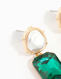 Gold Pearl & Green Stone Drop Earrings - link has visual effect only