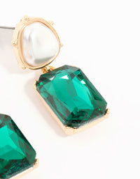 Gold Pearl & Green Stone Drop Earrings - link has visual effect only