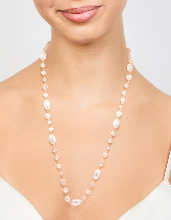 Rose Gold Pearl Beaded Long Necklace