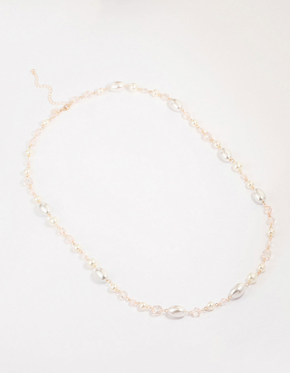Rose Gold Pearl Beaded Long Necklace