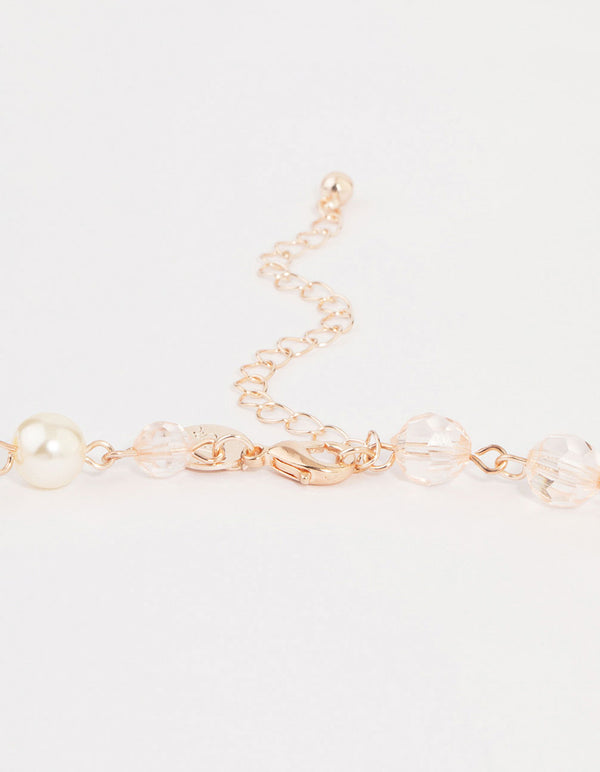 Rose Gold Pearl Beaded Long Necklace