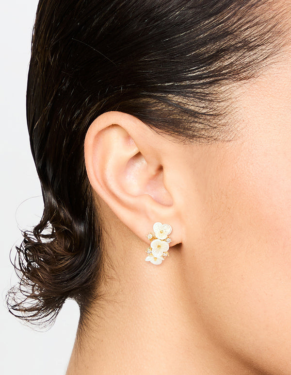 Gold Plated Pearlised Flower Hoop Earrings