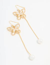 Gold Plated Pearl Butterfly Long Drop Earrings - link has visual effect only