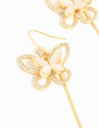 Gold Plated Pearl Butterfly Long Drop Earrings - link has visual effect only