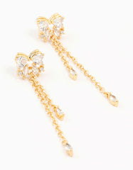 Gold Plated Cubic Zirconia Heart & Butterfly Chain Earrings
